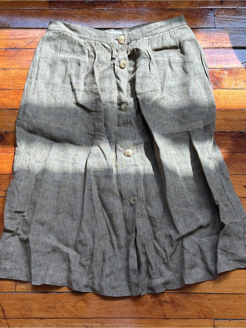 Button-Front Linen Skirt